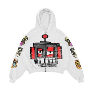 Wholesale Sun Faded Acid <b>Washed</b> Vintage Men Zip up Hoodies Custom Distressed Applique Embroidery Streetwear Men Zipper Hoodies - Product Image 5