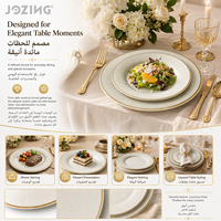 Assiettes de table en porcelaine blanche de luxe avec bord doré, motif floral en relief, vaisselle en céramique, vente en gros, stock disponible