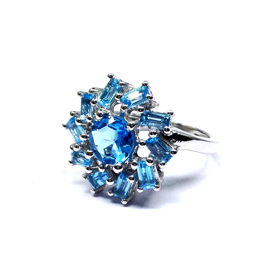 Best Selling Natural Semi-Precious Blue Topaz Gemstone Women Rings Sterling Silver 925 Custom jewelry Women Fashion Handmade