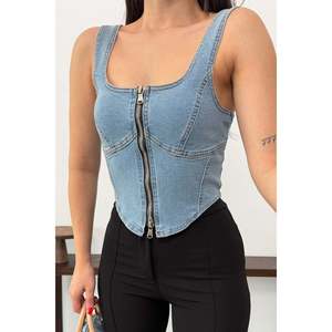 Bustier en jean avec fermeture éclair 411 - Bleu moyen - Product Image 3