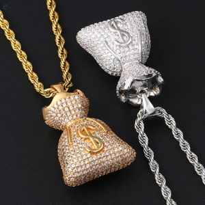 Pendentif sac à argent en diamant de laboratoire, pendentif tendance hip-hop glacé, bijoux avec logo personnalisé - Product Image 1