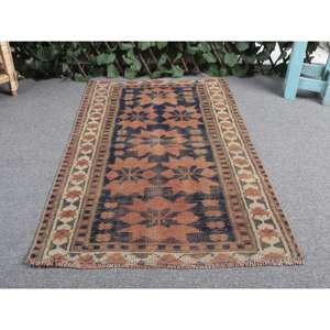 พรมวินเทจขนาดเล็ก 1.9x3.1 ฟุต สีน้ำเงินไล่เฉด พรมขนแกะตุรกี - Product Image 4