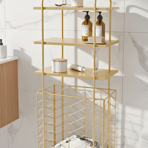 KPT68030 Bathroom Shelves with Iron Frame and Storage <b>Basket</b> Practical and Stylish - Product Image 3