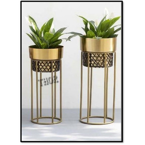 Maceta de caña sólida hecha a mano, Juego de 2 macetas de Metal dorado antiguo con soporte, maceta estándar para decoración del hogar para interiores y exteriores - Product Image 4