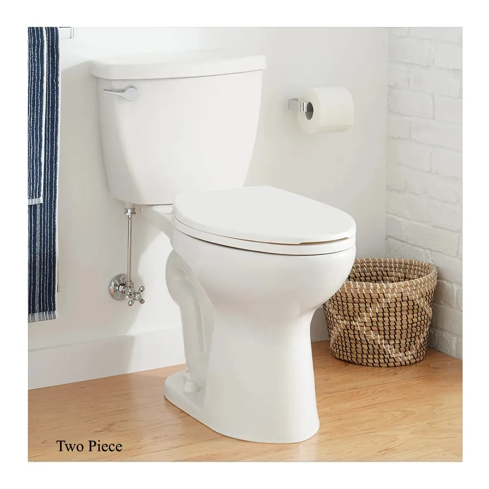 Toilette en deux pièces à haute efficacité avec un design simple monté au sol conçu pour un nettoyage et un entretien faciles disponibles