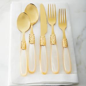 Juego de Cubiertos de Metal dorado chapado de lujo moderno, 5 uds., vajilla de mesa para fiesta, hogar, Hotel, cubiertos - Product Image 6