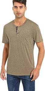 <b>Mens</b> Casual Short Sleeve Henley <b>Shirts</b> <b>with</b> <b>Pocket</b> 100% Cotton Anti-UV & Eco-Friendly - Product Image 4