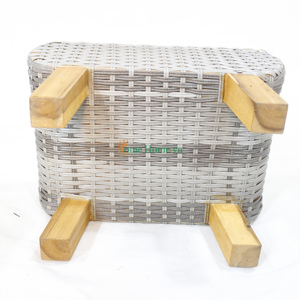 Tabouret en bois fait à la main en usine CH tabourets pouf en osier élégants avec os mobilier d'extérieur repose-pieds bas - Product Image 3