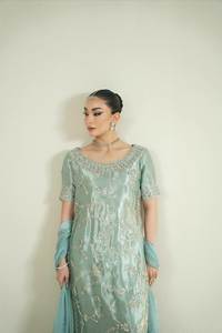 Reception Special Multi Color Scoop Neck Front Side Mirror Work <b>Indian</b> Bridal GMY Silk Modal Lace Work Salwar Kameez/ <b>Kurta</b> - Product Image 4