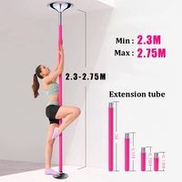 Barre de Danse Poledance d'Intérieur en Silicone de 45 mm pour la Maison, Fonction Statique + Tournante, Hauteur Réglable de 2,3 à 2,75 m