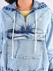 Chaqueta vaquera con capucha para mujer Cinturón de botón de diamantes lavados góticos Ajuste regular Manga larga Producto OEM - Product Image 2