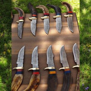 Handmade 8-Inch Damascus Steel Multi-Functional Hunting <b>Utility</b> <b>Knife</b> Ram Horn Handle Customizable OEM Sheath Lot 20PCS Hot Sale - Product Image 3