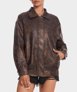 Veste surdimensionnée en faux cuir à manches longues pour femmes pour l'hiver manteau de motard de moto à la mode pour les voyages et les tenues décontractées - Product Image 6