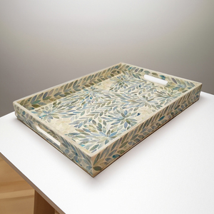 Vietnam madre perla incrustaciones patrón geométrico duradero hecho a mano elegante lujo ecológico bandeja de servicio para restaurante en casa - Product Image 3