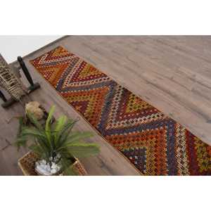 Turkish <b>Runner</b> Rug, 1.8x9.6 ft Vintage Rug, <b>Red</b> Kilim Wool Rug - Product Image 5