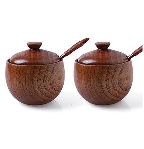 Azucareros de madera y botes de azúcar de madera artesanales Macetas Sal Azucareras Especias Café Tarro - Product Image 1