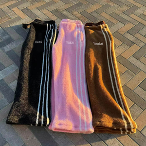 Pantalones de chándal lavados con cordón de alta calidad apilados acampanados de algodón personalizados pantalones de estilo callejero para hombres de tela difusa - Product Image 2