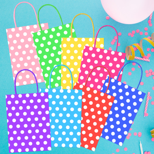 Bolsas de Regalo de Papel Kraft Marrón con Puntos de Colores, con Asas de Cordón, Ecológicas, Reciclables, Estilo Clásico para Regalos y Manualidades - Product Image 1