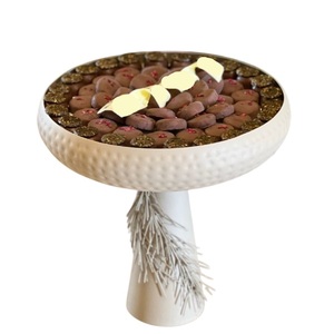 Elegant <b>White</b> Metal <b>Chocolate</b> Bowl With Gold Rim & Pedestal Stand Perfect For Wedding Party Desserts & Home Decor Display - Product Image 1