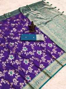 Saree Banarasi en soie douce Banarsi de créateur traditionnel pur tissé à la main pour des occasions spéciales - Product Image 5