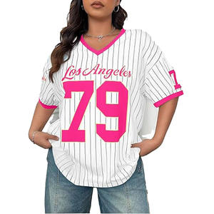 Women Oversized Striped American <b>Football</b> Jersey Streetwear V Neck Short Sleeve <b>Pink</b> Custom Number 79 Loose Fit Summer <b>Top</b> - Product Image 1