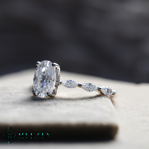 แหวนแต่งงาน tcw Moissanite สุดพิเศษของผู้หญิง1.9172วงรีที่ไม่ซ้ำกันและมรกตซ่อนรัศมีเครื่องประดับของขวัญสำหรับเธอ - Product Image 2