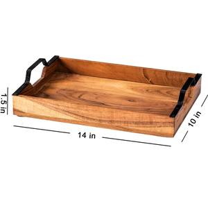 VISHAL HANDICRAFT Bandeja de Servir de Madera con Diseño Moderno y Patrón de Naturaleza Muerta, Asa de Cuero, Paquete de Varias Piezas, Forma de Uttar Pradesh - Product Image 3