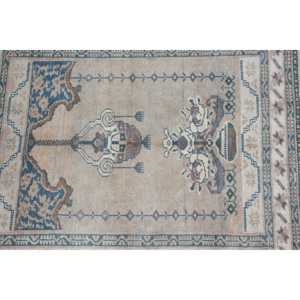 Alfombra Turca, Pequeña, 2.8x3.2 pies, Alfombra Vintage, Alfombra de Lana Azul Ombré - Product Image 4