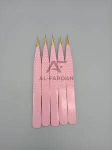 แหนบแยกสแตนเลสเคลือบสีชมพูสำหรับเด็กที่จับแบบตรงปลายแหลมพร้อมกระเป๋าหนังปลายทองสำหรับขนตา - Product Image 2