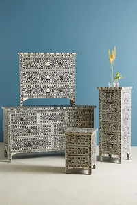 Cómoda de madera maciza hecha a mano con incrustaciones de hueso de lujo, armario de almacenamiento decorativo con cajones para uso escolar - Product Image 3