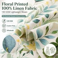 Tissu 100% Lin 140 GSM Imprimé Floral Personnalisé pour Robes d'Été Chemises de Vacances Texture Naturelle Léger Tissé Vente en Gros