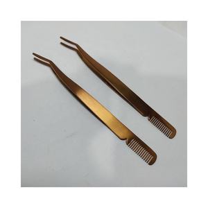Pince à épiler anti-magnétique en acier inoxydable 10 mm pour extensions de cils, applicateur et dissolvant, peigne à cils à pointe lisse, or rose - Product Image 1