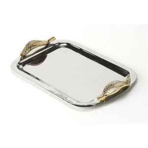Luxury Silver <b>Mirror</b> Polished Stainless Steel Serving Tray with Gold Branch Handles Modern Decorative Metal Ottoman Tray <b>Decor</b> - Product Image 2