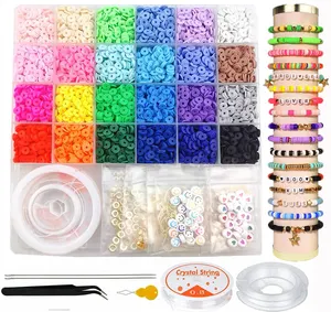 4800 piezas amistad joyería hacer pulseras 24 colores plano redondo arcilla polimérica cuentas pulsera hacer Kit