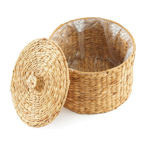 Panier en jacinthe d'eau éco-chic avec couvercle, style bohème durable, rangement et décoration d'intérieur, vente en gros, fabriqué au Vietnam - Product Image 1