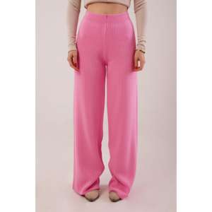 Pantalon rose tricoté en gros avec taille haute côtelée, respirant et à jambes larges - Product Image 2