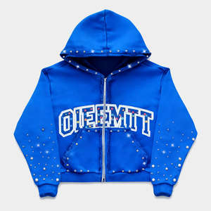 Sweat à capuche personnalisé pour femme, coupe courte et oversize, en coton éponge 450 GSM, délavé à l'acide, avec strass sur le devant, imperméable - Product Image 4