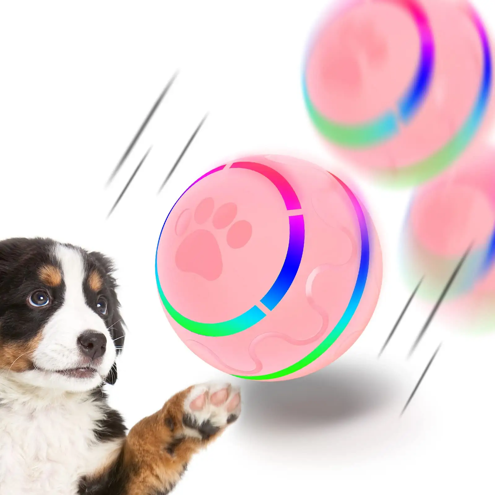 Bola mainan hewan peliharaan pintar, dengan lampu LED interaktif bola bergulir otomatis grosir mainan bola pantul hewan peliharaan isi ulang USB