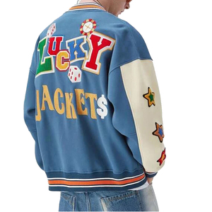 Chaquetas de Material de lana de color azul con chenilla, parches bordados personalizados, 2023 - Product Image 3