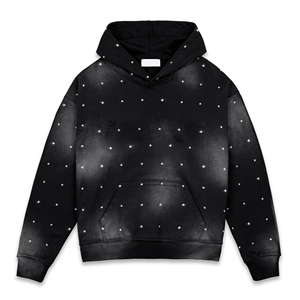 Streetwear vintage pour hommes en coton brodé de strass Ensemble de sweatshirts et sweatshirts à capuche évasés avec fermeture éclair et délavage à l'acide - Product Image 1