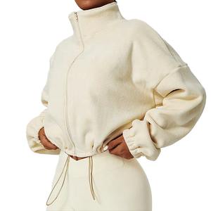 Sweat-shirt à capuche uni et pantalon avec fermeture éclair et logo personnalisé pour femmes, survêtement en polaire pour femmes à vendre, OEM - Product Image 5