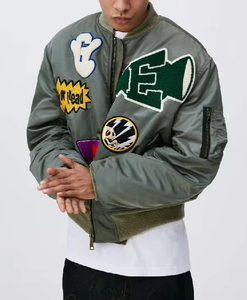 Veste de sport en toile écologique coupe-vent pour homme, design brodé fin, fermeture éclair en polyester, printemps - Product Image 1