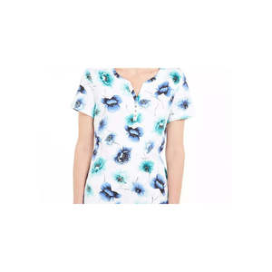 Camiseta Henley Blanca Transpirable para Mujer Karen Scott, Estampada, Talla Mediana - Product Image 2