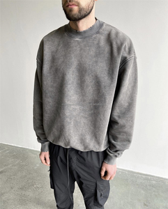 Sudadera básica de invierno de gran tamaño bordada de algodón 100% desgastada Vintage para hombre - Product Image 3
