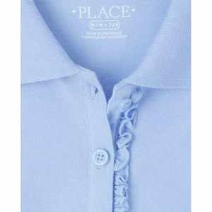 Lot de 5 uniformes scolaires polo en piqué doux et extensible pour filles haut uniforme à volants bleu - Product Image 2