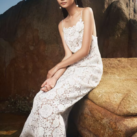 Robe maxi élégante en dentelle blanche à fleurs 3D, style estival plage, sexy et tendance