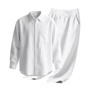 Conjunto de Pantalones y Camisa de Manga Larga con Capucha, Color Sólido, 100% Algodón, Estilo Casual Holgado de Invierno Unisex - Product Image 5