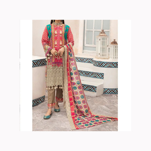 Traje de Salwar recto pakistaní indio seda y algodón con tela de organza Kameez de manga larga para ropa de fiesta de boda - Product Image 3