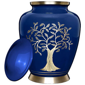 Urnas de cremación ecológicas europeas de aluminio azul Árbol de la paz grabado tarros de cenizas conmemorativas colores personalizados decorativos al por mayor - Product Image 6
