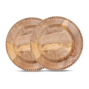 Assiette de service ronde en teck sculpté à la main, motif floral décoratif, plateau de service en bois massif pour restaurant et décoration intérieure - Product Image 2